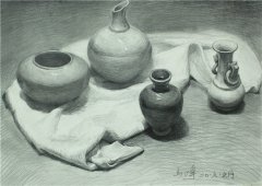 北京畫室靜物素描襯布罐子范畫賞